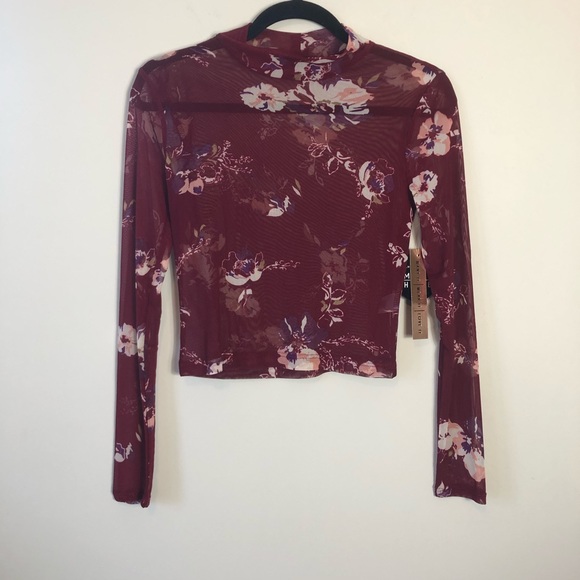 Almost Famous Tops - Sheer Floral Crop Top